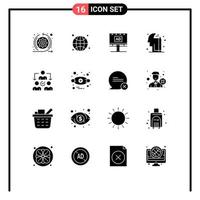 Mobile Interface Solid Glyph Set of 16 Pictograms of delegate pencile ad mind advertisment Editable Vector Design Elements