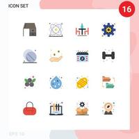 paquete de 16 signos y símbolos modernos de colores planos para medios impresos web, como configuraciones de negocios, reuniones nucleares, debates, paquete editable de elementos creativos de diseño de vectores