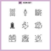 Pack of 9 Modern Outlines Signs and Symbols for Web Print Media such as pet bird device tower office Editable Vector Design Elements