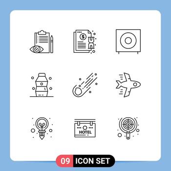 Modern Set of 9 Outlines and symbols such as food bottle notification subwoofer electronics Editable Vector Design Elements