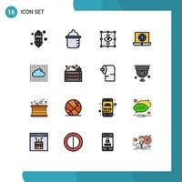 Group of 16 Flat Color Filled Lines Signs and Symbols for data technical creative globe laptop Editable Creative Vector Design Elements