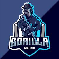 Gorilla squad esport logo design vector