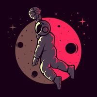 astronautas jugando baloncesto divertido vector