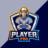 diseño de logotipo de juego de esports de jugador profesional vector