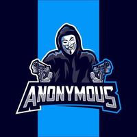 Anonymous with gun mascot logo design Vector