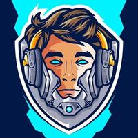 Head Cyborg Gamer esport logo design vector