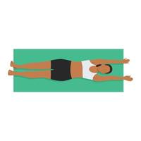 Woman doing pawanmuktasana wind release pose exercise. Flat vector illustration isolated on white background