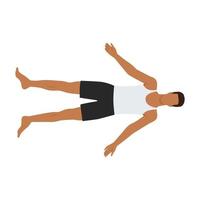 hombre haciendo shavasana o pose de cadáver. ejercicio de práctica de yoga. ilustración vectorial plana aislada sobre fondo blanco vector