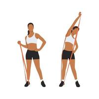 Woman doing core side bends with resistance band exercise. Flat vector illustration isolated on white background