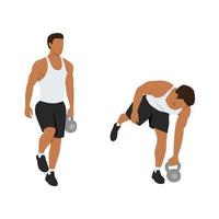 Man doing Kettlebell one legged deadlifts exercise. Flat vector illustration isolated on white background