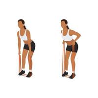 Man doing upper back bent over row with resistance band exercises. Flat vector illustration isolated on white background