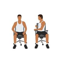 Man doing Chair spinal twist. ardha matsyendrasana exercise. Flat vector illustration isolated on white background