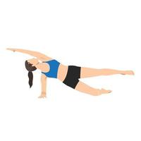 Woman doing Modified side plank with knee down exercise. Flat vector illustration isolated on white background