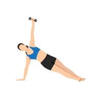 Woman doing Side Plank Pose, Sage Vasistha's Pose. Beautiful girl practice Vasisthasana exercise. Flat vector illustration isolated on white background