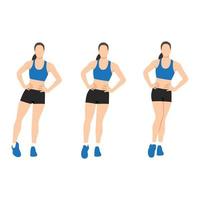 Woman doing ankle circles rotations or rolls exercise. Flat vector illustration isolated on white background