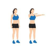 Woman doing double arm front raises exercise. Flat vector illustration isolated on white background