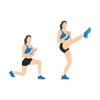 Woman doing Lunge. Front kicks exercise. Flat vector illustration isolated on white background