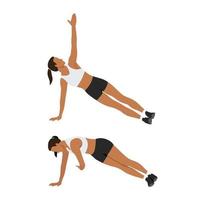 Woman doing Thread the needle side plank exercise. Flat vector illustration isolated on white background