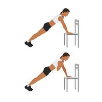 Woman doing Incline plank shoulder taps exercise. Flat vector illustration isolated on white background. Layered vector. Abs workout