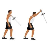 Man doing Landmine Shoulder Press exercise.Flat vector illustration isolated on white background