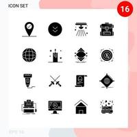 Modern Set of 16 Solid Glyphs and symbols such as christmas location bell map service Editable Vector Design Elements