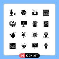 Pictogram Set of 16 Simple Solid Glyphs of announcement marketing cell error web Editable Vector Design Elements