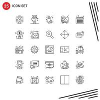 conjunto de 25 iconos de interfaz de usuario modernos signos de símbolos para elementos de diseño de vector editables de imagen de escuela de berenjena de negocios de eventos