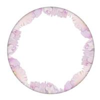 Watercolor circle frame arrangement with hand drawn delicate pink peony flowers, buds and leaves. Isolated on white background. For invitations, wedding, love or greeting cards, paper, print, textile vector