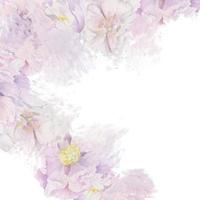 Watercolor pastel background arrangement with hand drawn delicate pink peony flowers, buds and leaves. Isolated on white. For invitations, wedding, love or greeting cards, paper, print, textile vector