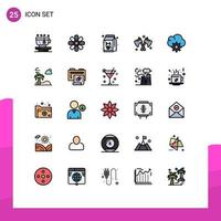 Modern Set of 25 Filled line Flat Colors Pictograph of control weapon diet tool milk Editable Vector Design Elements