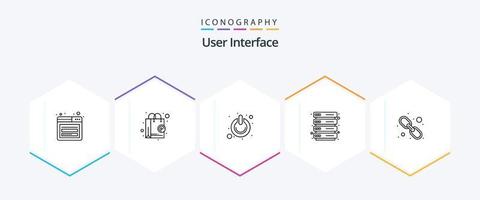 interfaz de usuario paquete de iconos de 25 líneas que incluye enlace. servidor. botón. estante. cambiar vector