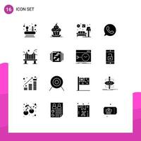 Pack of 16 Modern Solid Glyphs Signs and Symbols for Web Print Media such as bridge watts app home telephone app Editable Vector Design Elements