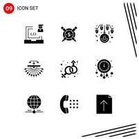 Mobile Interface Solid Glyph Set of 9 Pictograms of web site digital site lights Editable Vector Design Elements