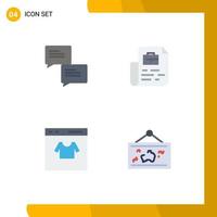 paquete de 4 iconos planos creativos de bolsa de documentos en línea de chat compras elementos de diseño vectorial editables vector