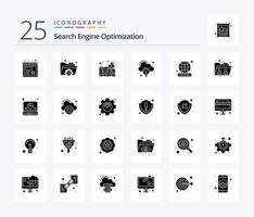 Seo 25 Solid Glyph icon pack including folder. worldwide. security. website. domain vector