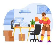 Man Organizing Workplace Concept vector