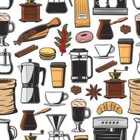 Coffee machine, cup and grinder seamless pattern vector