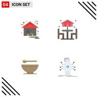 Modern Set of 4 Flat Icons Pictograph of eco bowl home decoration kitchen Editable Vector Design Elements