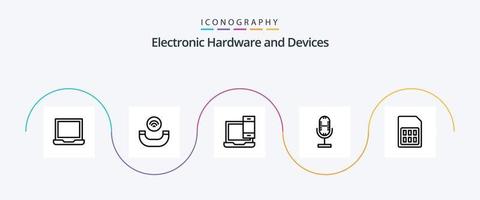 Devices Line 5 Icon Pack Including phone. card. laptop. microphone. broadcast vector