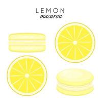 Lemon macaroons. Vector traditional french cookies. Composition of lemon and macaroon isolated on white background.