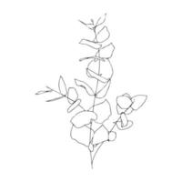 Leaves Continuous One Line Drawing. Contour Leaves Illustration. vector