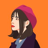 portrait of a beautiful girl face side view. wearing a flat cap. avatar for social media. colored. for profile, template, print, sticker, poster, etc. flat vector illustration