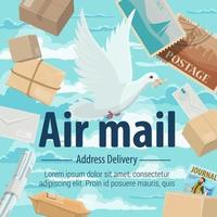 Air mail address delivery pigeon, letters, parsels vector