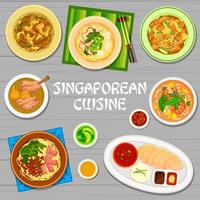 portada del menú de cocina singapurense, platos de comida asiática vector