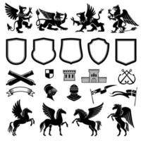 Heraldic design elements with animals and shields vector