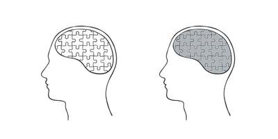 Puzzle. A human head with a brain in the form of a puzzle. Vector illustration