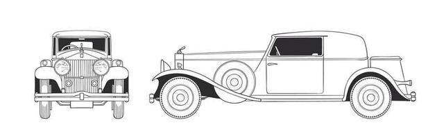 Retro car. Hand drawn car front and side view. Vector illustration