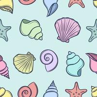 Colorful pattern with seashells, seamless repeat vector