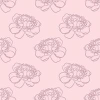 Pink peony vector pattern, peony background, seamless repeat.