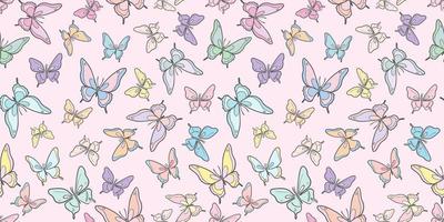 Colorful cartoon butterfly vector pattern, repeat tile